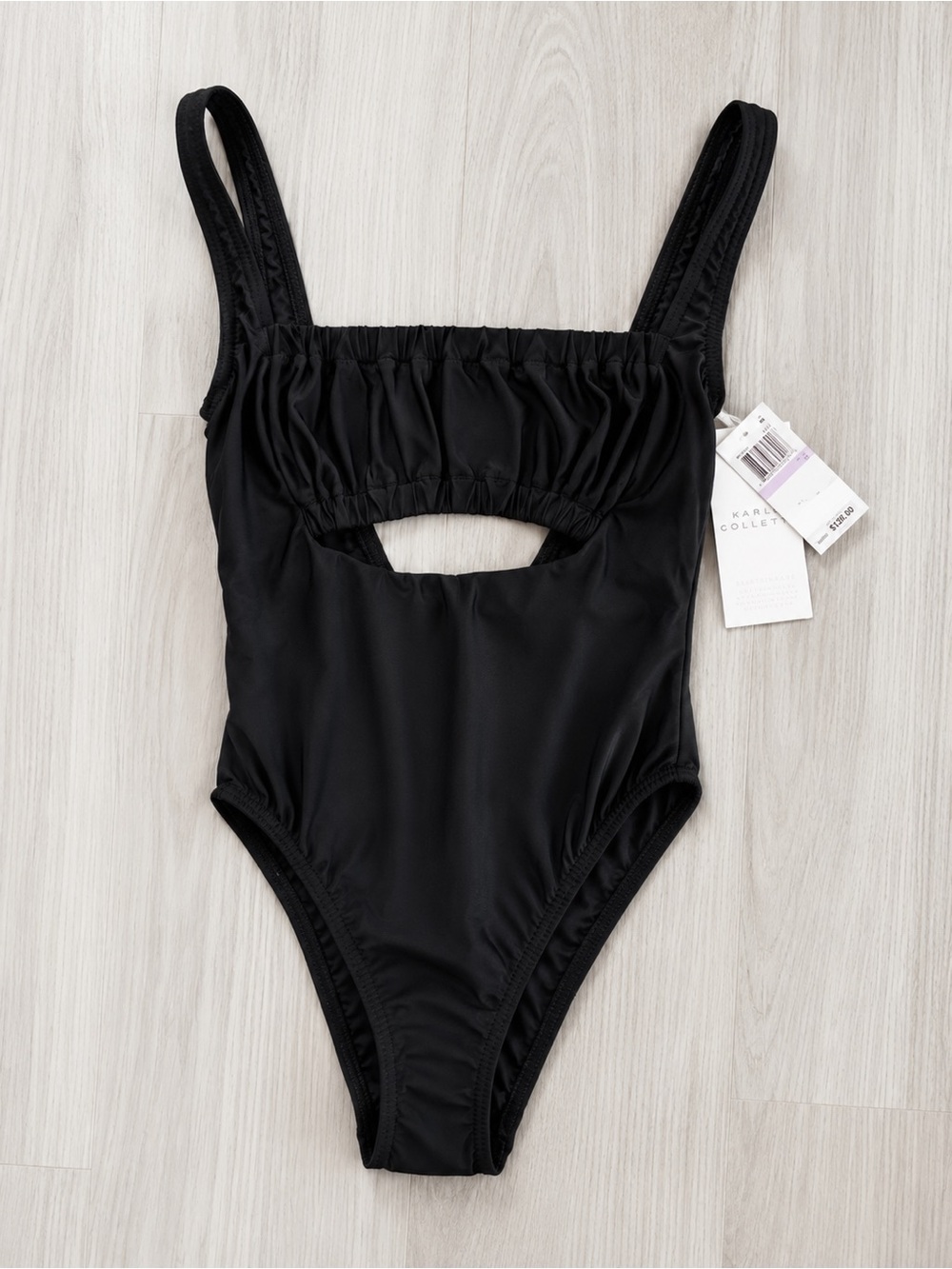 Karla Colletto Black Cutout One Piece Swimsuit Ruched Shelf Bra Size 6 NWT
